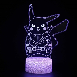 Deadpool Pikachu 3D lampe med fjernbetjening-16 lysfarver-dæmpbar